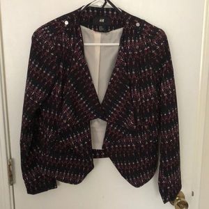 H&M cropped blazer with red/blue pattern